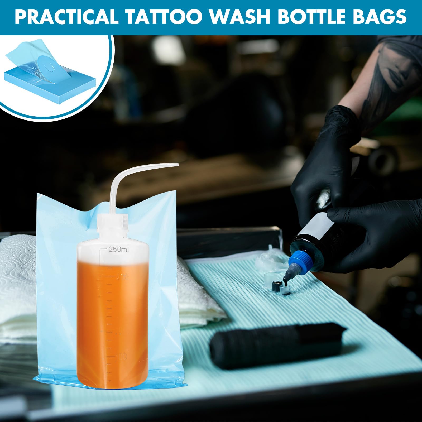 Harloon 500 Pcs Disposable Tattoo Bottle Bags - 6x8 Inch Tattoo Squeeze Bottle Bags, Plastic Cleaning Supply Bags for Tattoo Artists & Salons (Blue) | Ideal for Ink Storage, Tattoo Aftercare & Salon Hygiene