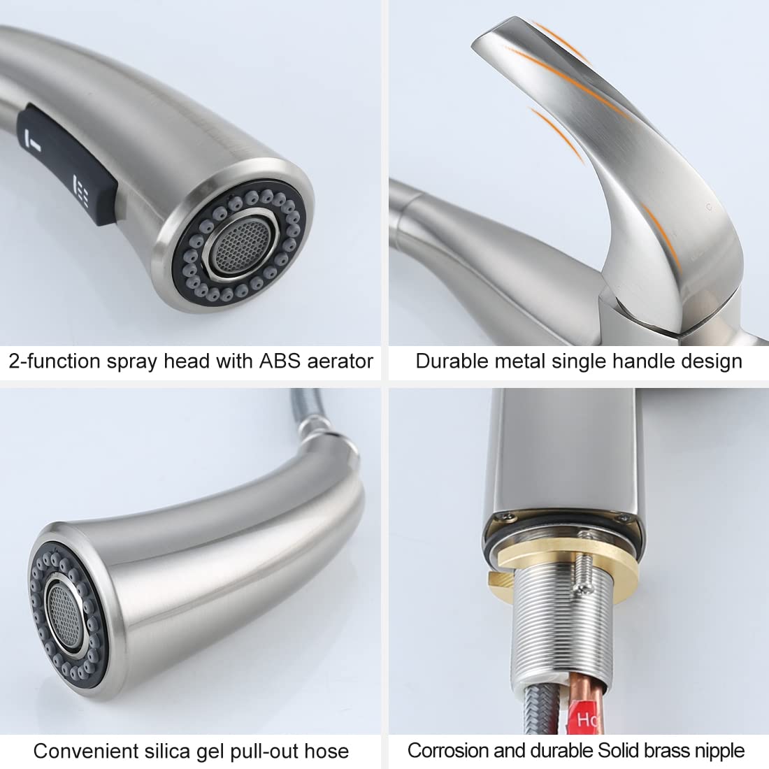 Premium Brushed Nickel Single Handle High Arc Gooseneck Kitchen Faucet with Pull Down Sprayer - Stainless Steel Modern Water Tap for Sink with Deck Plate - Ideal for Home Kitchen, Restaurant & Commercial Use (Patented Design)