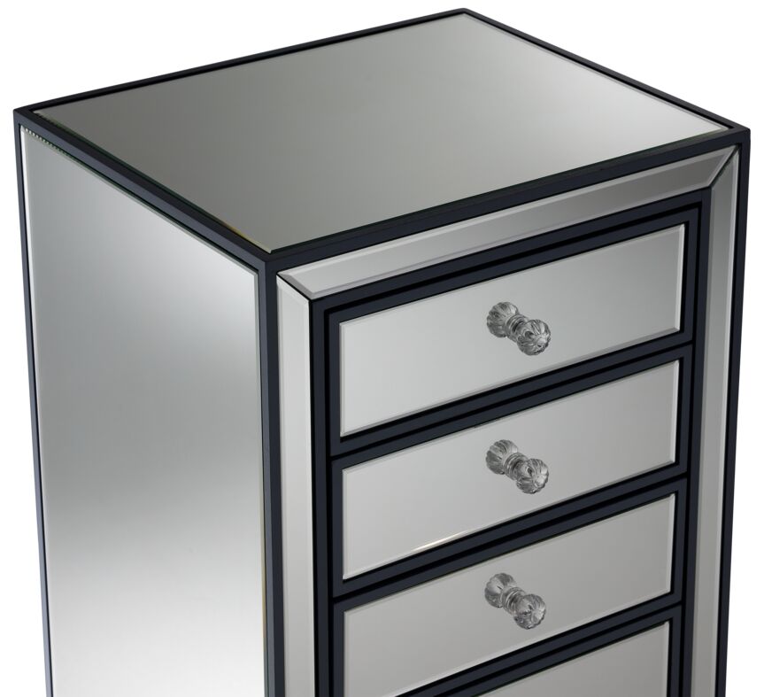 7-Drawer Crystal Chest with Mirrored Glass - Elegant Storage Solution for Bedroom, Living Room, or Dressing Area