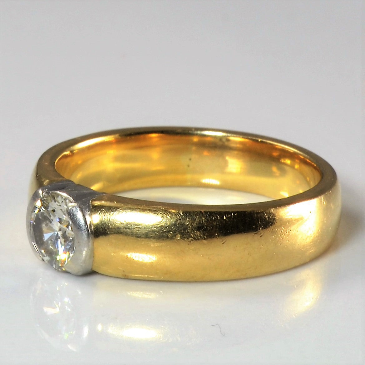 18K Gold Semi Bezel Set Diamond Ring - 0.57ct Round Brilliant Cut, Size 7 | Elegant Engagement & Wedding Band for Women | Perfect Gift for Anniversary, Proposal or Special Occasion