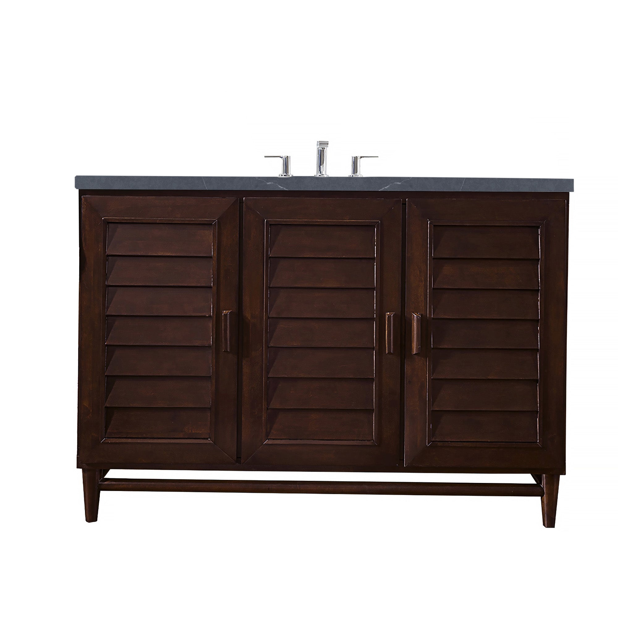 Portland 48 Inch Single Bathroom Vanity with Burnished Mahogany Finish & 3CM Charcoal Soapstone Quartz Countertop - Modern Bathroom Storage Solution for Small Spaces