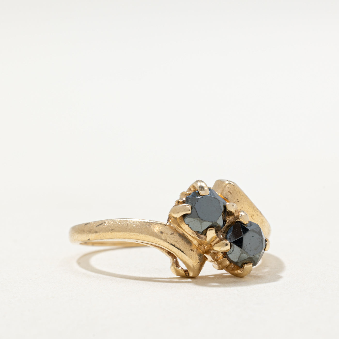 Toi et Moi Hematite Bypass Ring | 0.30ctw Hematite & Diamond Ring | Size 6.5 | Elegant Promise Ring for Women | Perfect for Anniversaries, Engagements & Special Occasions