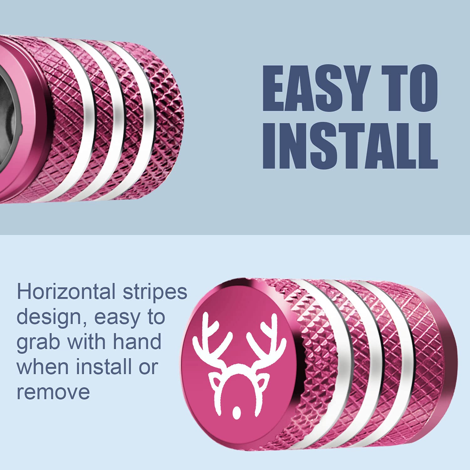 Tire Valve Stem Caps (5 Pack) - Corrosion Resistant Pink Reindeer Antler Car Accessories for Christmas Decor