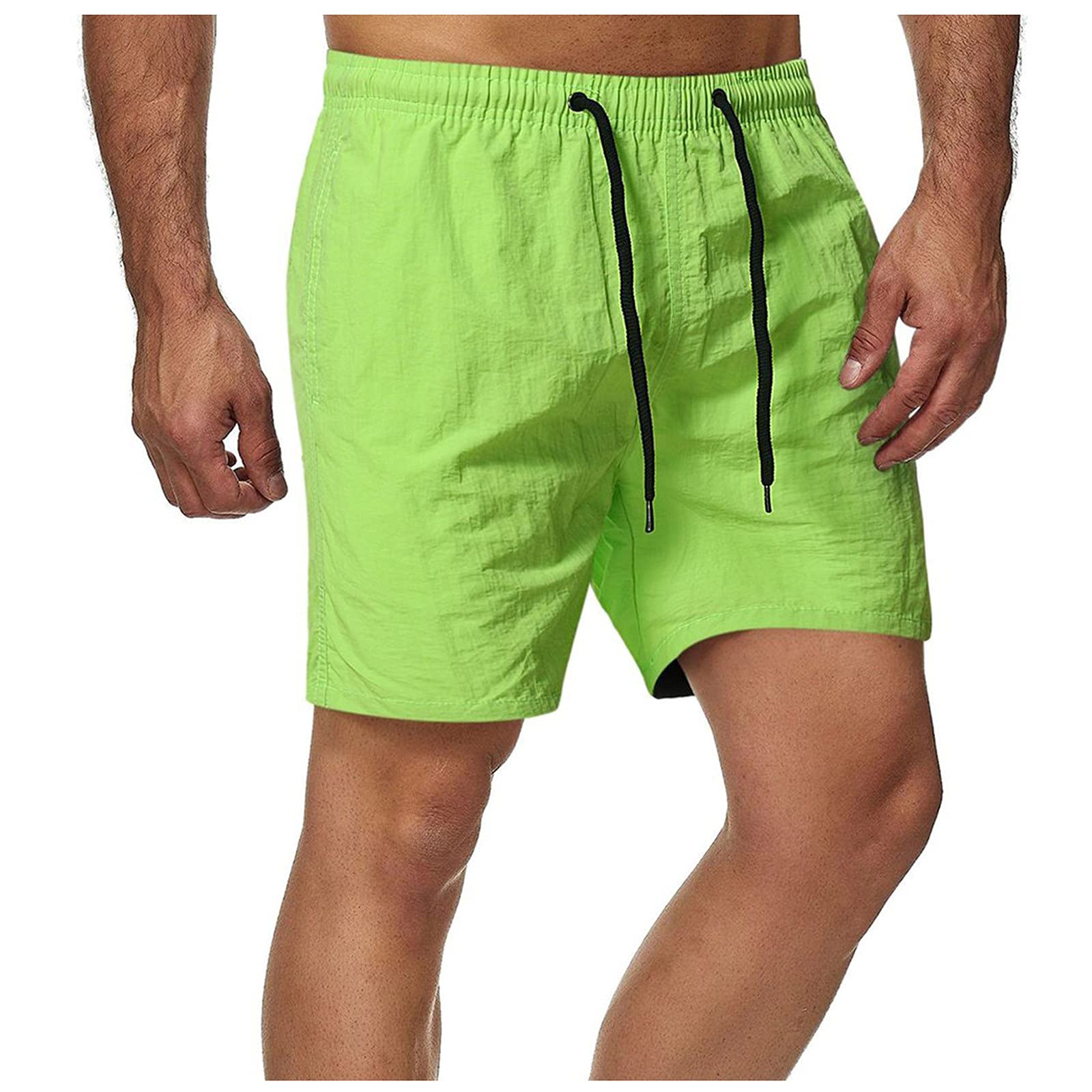 Men's Athletic Shorts - Solid Color Casual Workout Shorts with Drawstring, Mid Waist Comfort for Summer, Gym, Beach & Outdoor Activities