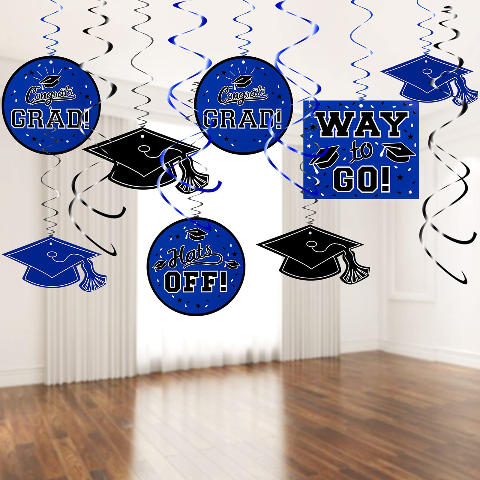 2025 Graduation Party Decorations - Blue Hanging Swirl Decor for Grad Party, Congratulations Decorations (Pre-Assembled) | Perfect for Graduation Ceremonies, School Events & Celebration Parties