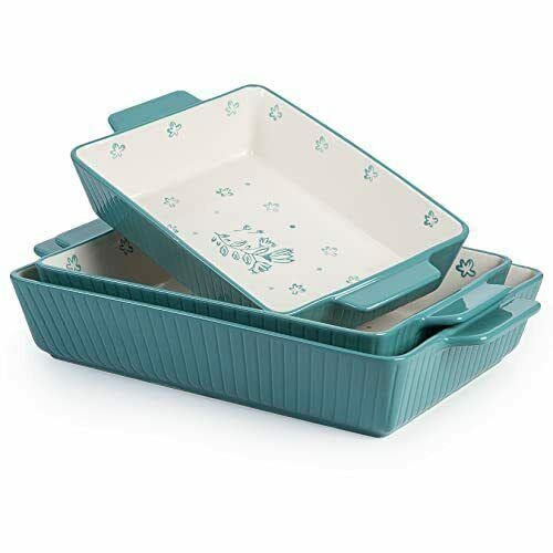 XDE 3-Piece Ceramic Bakeware Set - Blue Green Lasagna Pan, Casserole Dish & Muffin Pan | Durable Oven-Safe Cookware for Baking, Roasting & Serving | Perfect for Lasagna, Casseroles, Desserts & Family Dinners