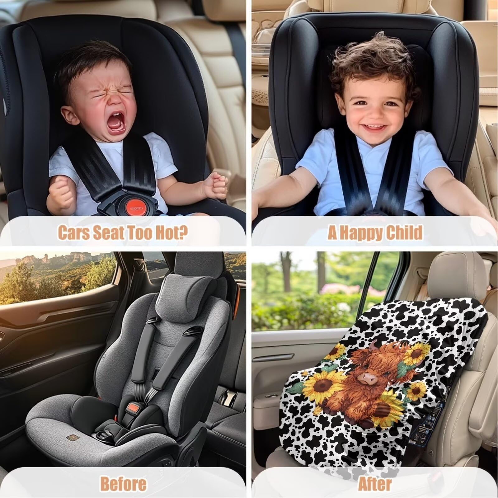 XYZCANDO Yak Print Baby Car Seat Cover - Waterproof & Heat-Protective Sun Shade for Toddlers - Keeps Car Seat Cool - Perfect Gift for Moms (Ideal for Summer Travel, Road Trips & Daily Commutes)