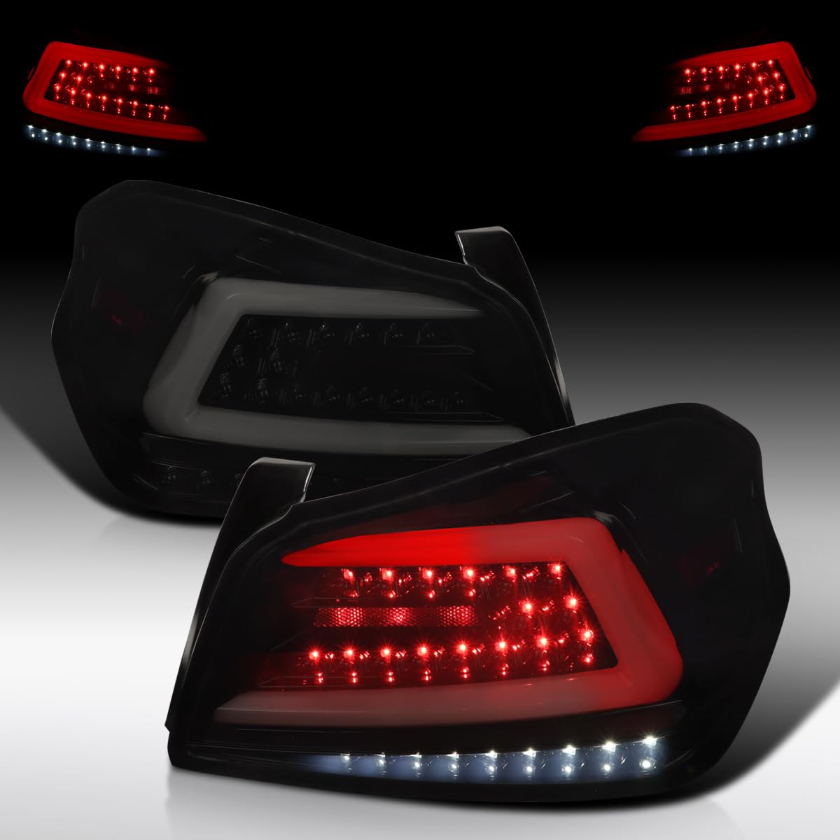 AUTOZENSATION Black Smoke Tail Lights with White Sequential LED Bar - Compatible with 2015-2021 Subaru WRX Models (Left + Right Pair Assembly) | Upgrade Your Car's Style & Visibility for Night Driving & Custom Look