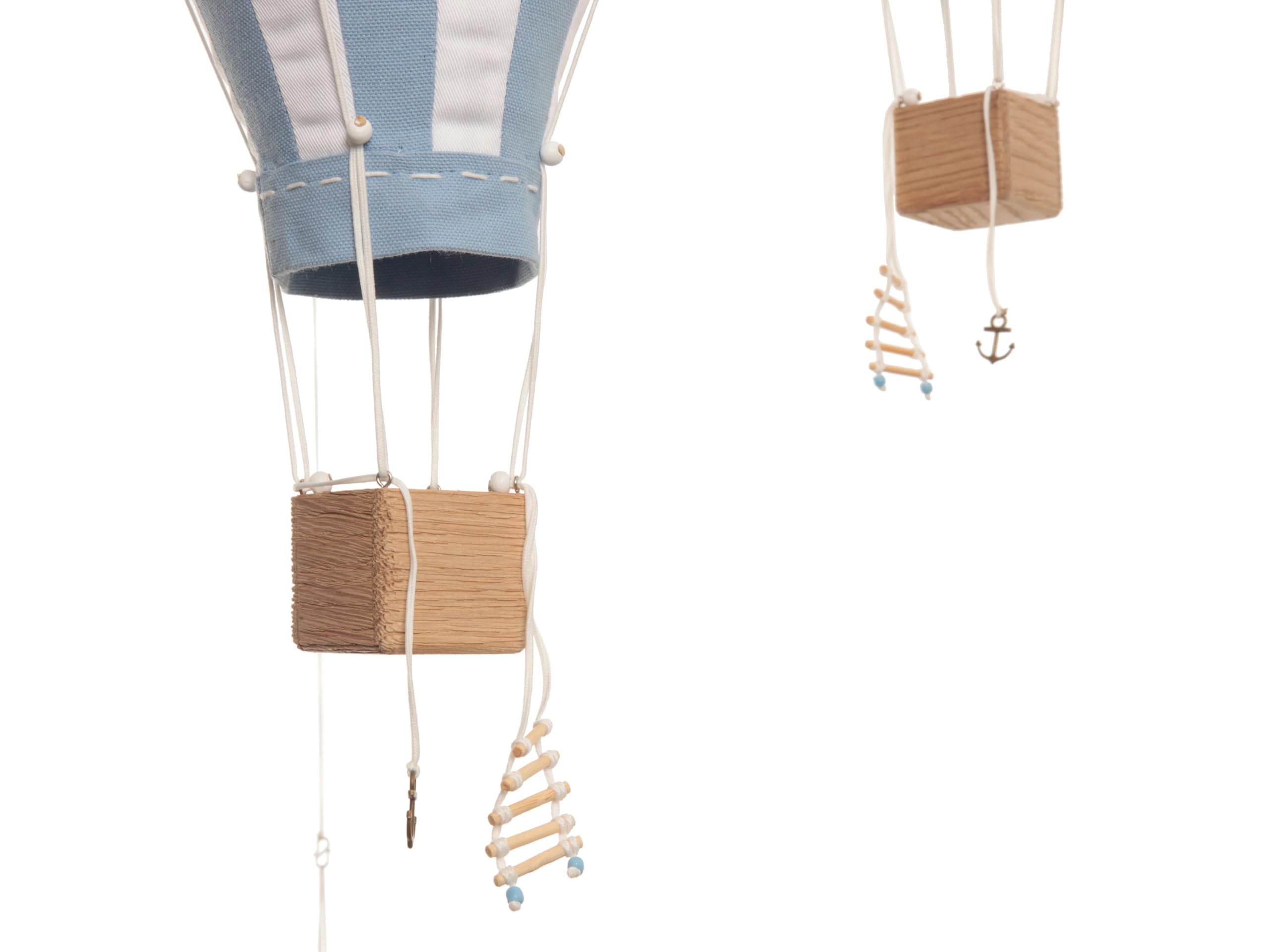 Large Hanging Hot Air Balloon Mobile - Baby Blue & White Nursery Decor, 43.3