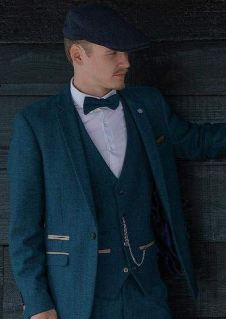 Marc Darcy Dion Men's Blue Tweed Blazer Slim Fit Single Breasted Jacket - Perfect for Business Meetings, Weddings & Formal Events