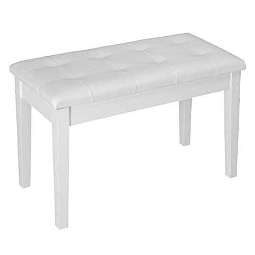 Wooden Keyboard Piano Bench Stool with Storage - Adjustable Height, Comfortable Seat for Beginners & Kids - Perfect for Home, Studio & Music Class (White)
