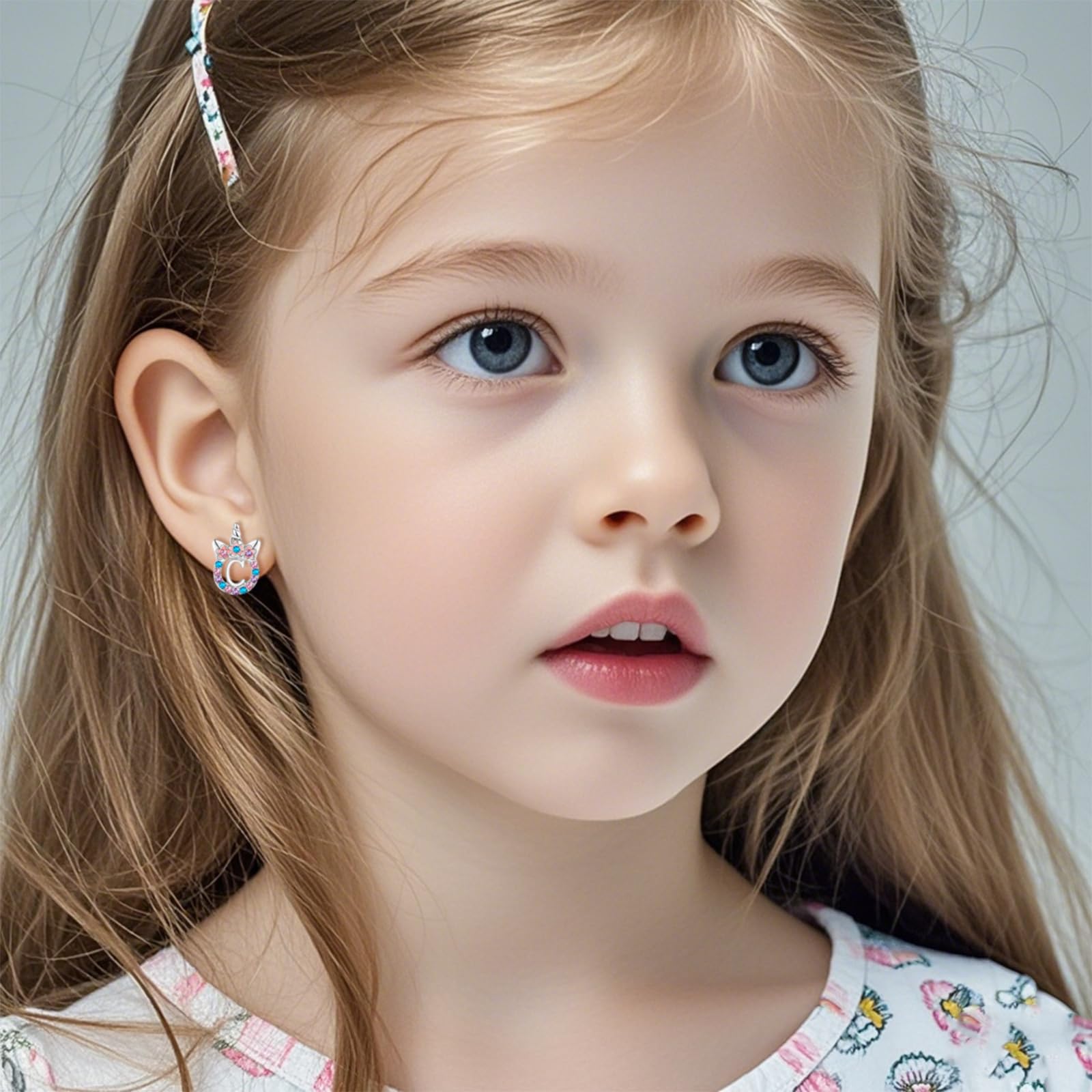 Rose Gold & Silver Initial Unicorn Stud Earrings for Girls - Hypoallergenic Rhinestone Letter Jewelry | Kids Toddler Gifts for Birthdays, Parties & Special Occasions