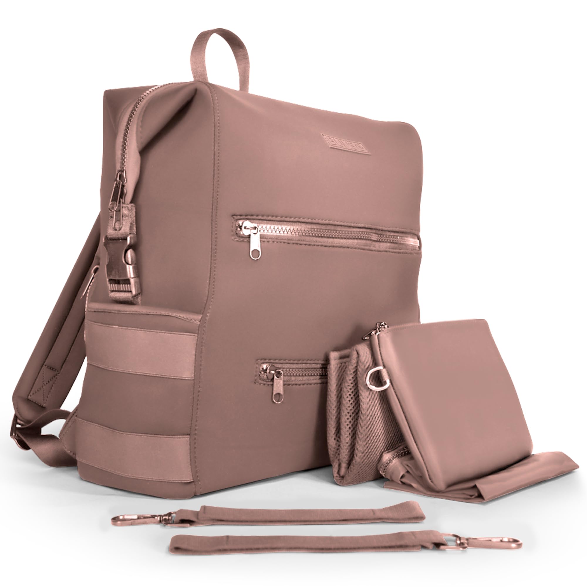 Waterproof Neoprene Diaper Backpack for Baby Girls - Lightweight Minimalist Design with Changing Pad, Pouch & Stroller Straps | Perfect for Travel, Daycare & On-the-Go Parents (Mauve)