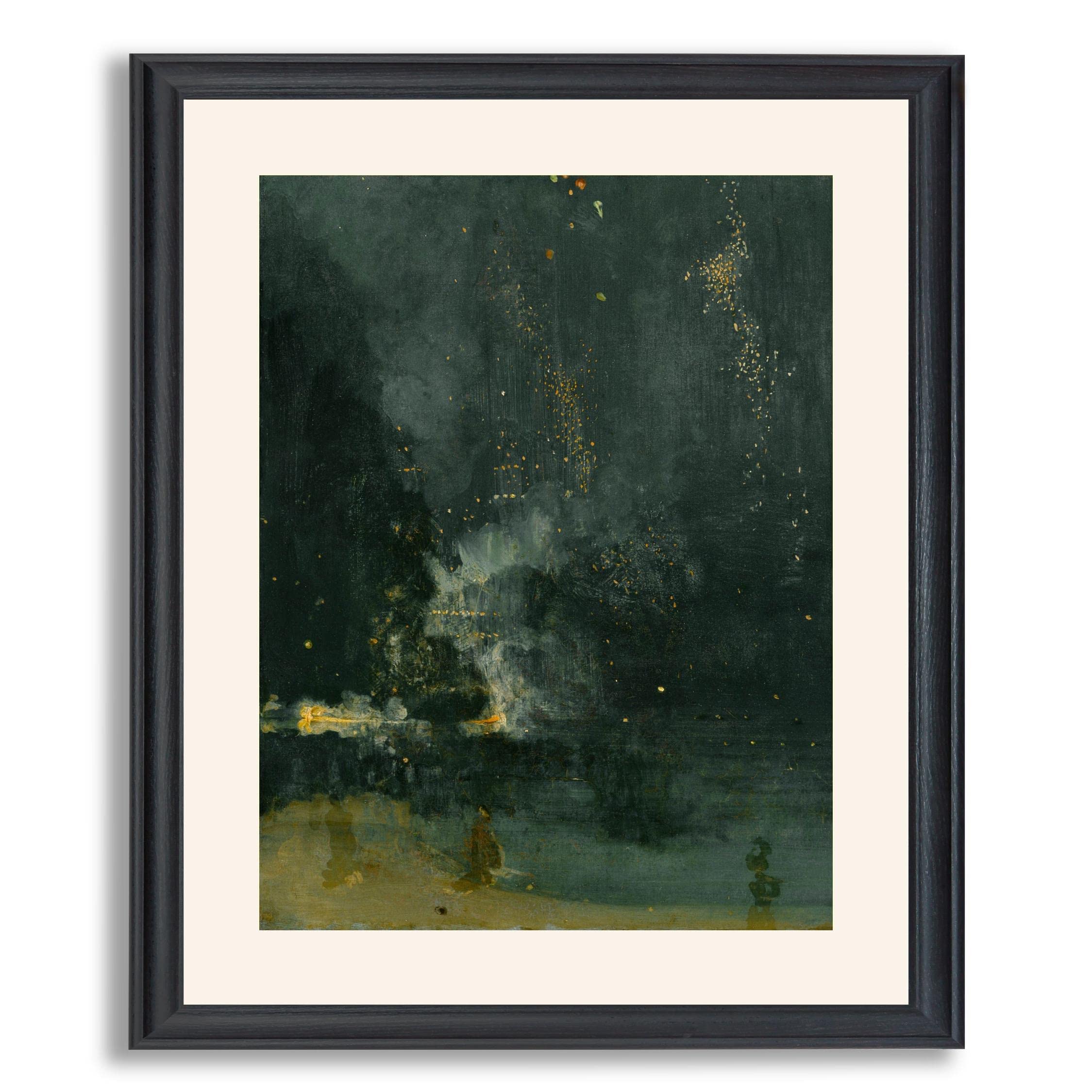 Nocturne in Black & Gold The Falling Rocket by James Whistler - Framed Art Print, Fine Art Reproduction, Wall Decor for Living Room, Bedroom & Office | Vintage Painting Poster in Wooden Frame