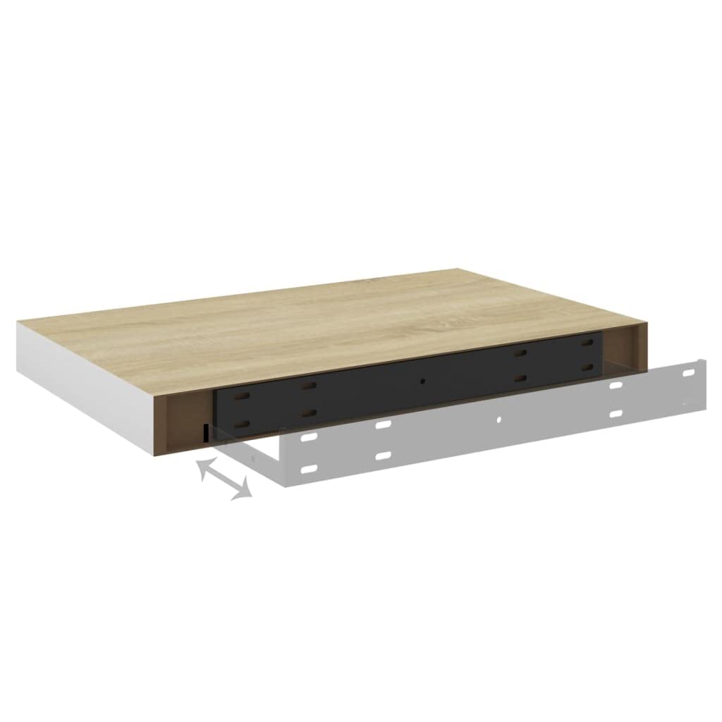 Floating Wall Shelf - 15.7x9.1x1.5 Inch Oak & White MDF Wall Mounted Storage Shelf for Living Room, Bedroom Decor - Perfect for Displaying Books, Photos & Decorative Items