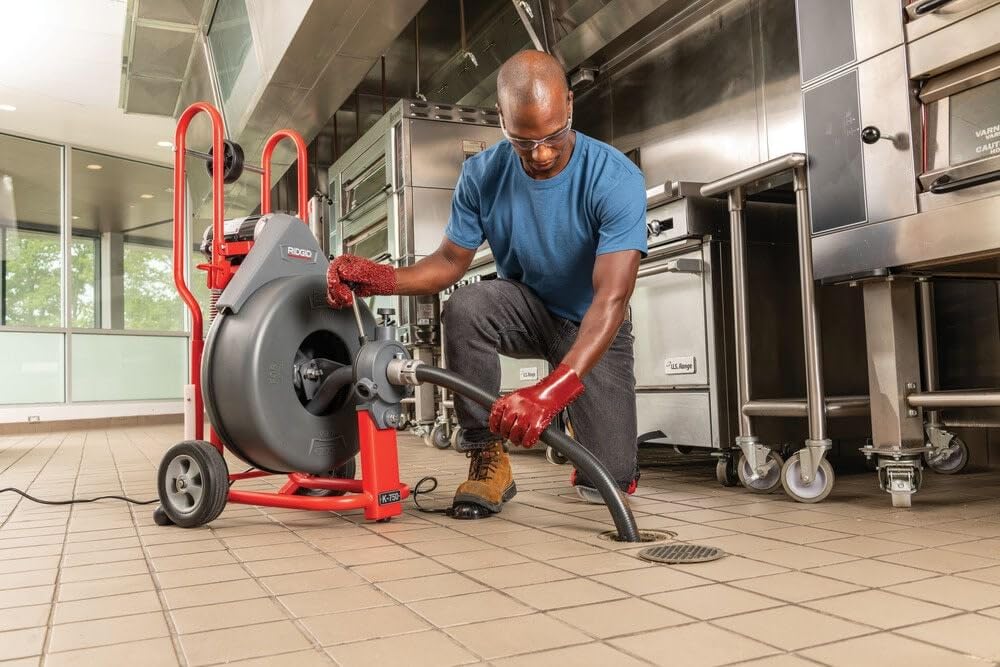 RIDGID 47047 K-750 Drum Machine with C-24 5/8 Inch x 100 Foot Drain Cleaning Cable & AUTOFEED Control - Professional Drain Cleaning Machine for Clogged Pipes, Sewer Lines & Commercial Plumbing Maintenance