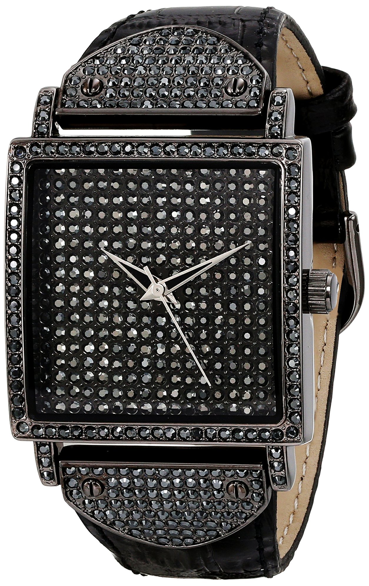 Peugeot Couture Women's Crystal Square Watch with Genuine Leather Strap - Elegant Fashion Accessory for Office, Party & Everyday Wear
