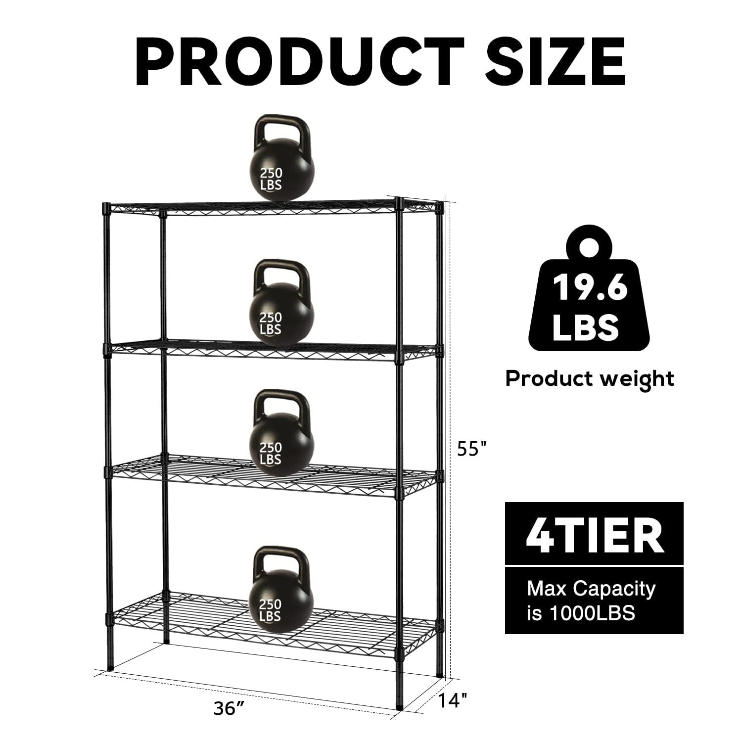 Heavy Duty 4-Tier Adjustable Metal Storage Shelves 36