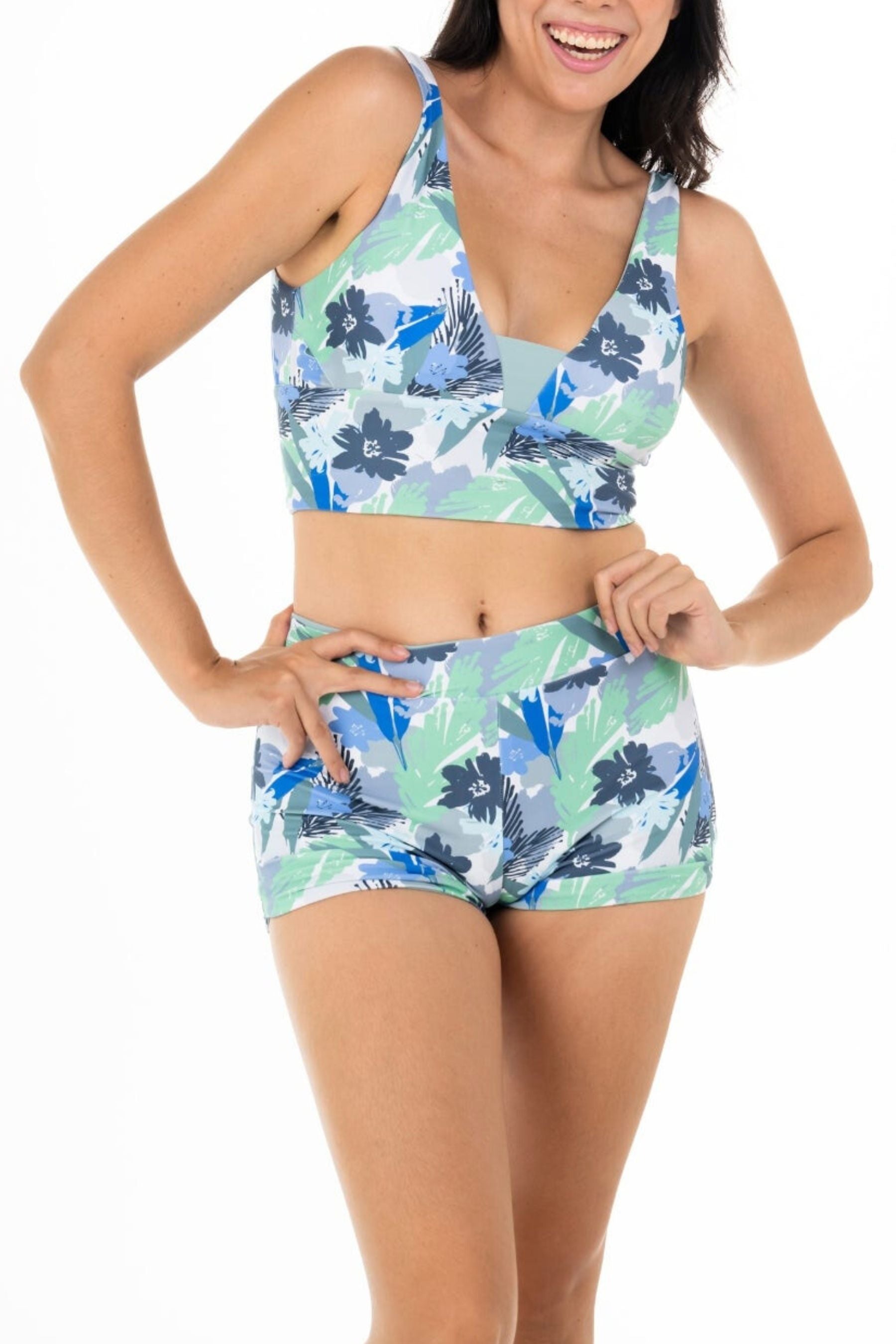 BC High Waist Swim and Sports Shorts - Reversible Workout & Beach Shorts for Women - Dove/Rustic Color - Perfect for Yoga, Running & Swimming