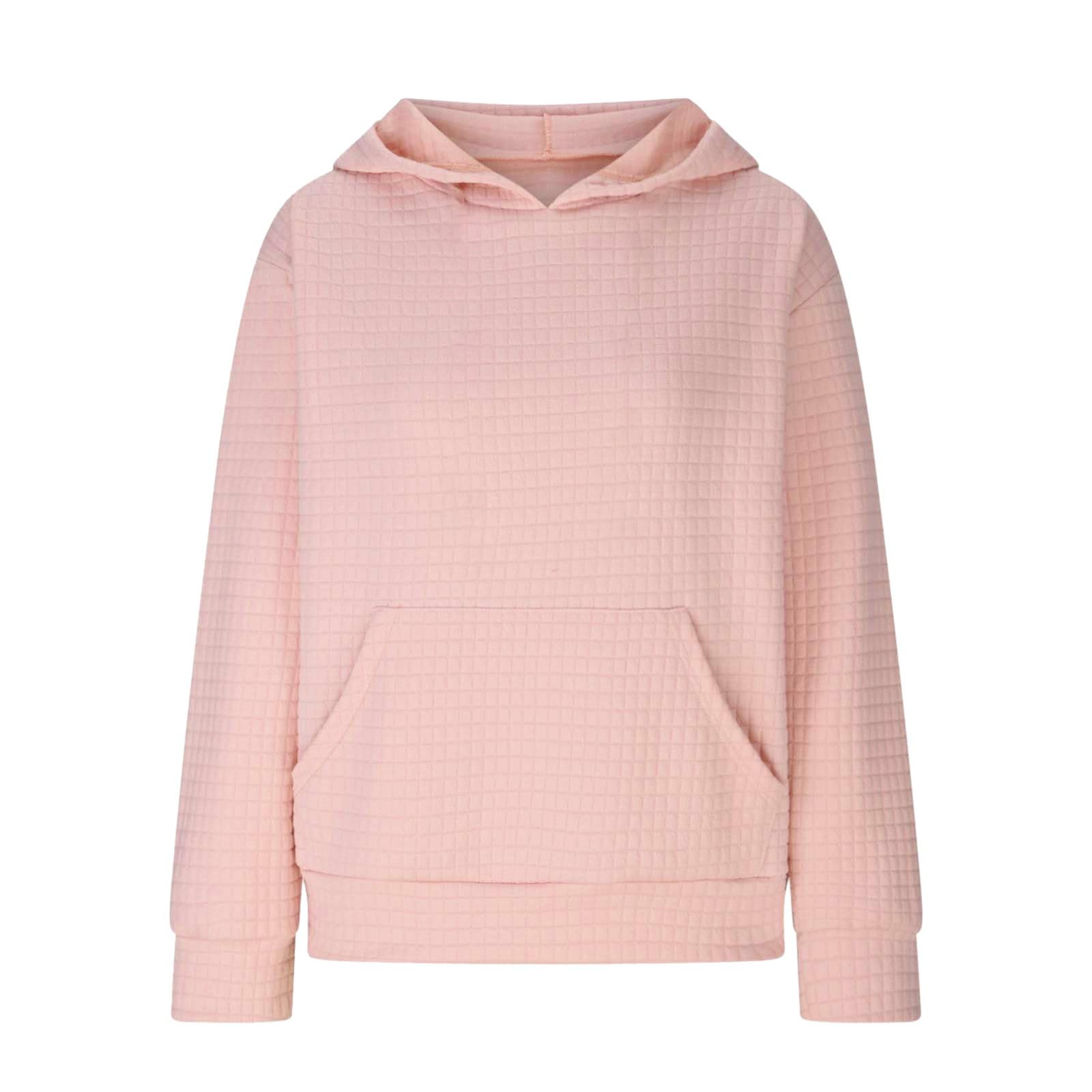 Trendy Preppy Waffle Hooded Sweatshirt for Teen Girls - Oversized Long Sleeve Cute Hoodie - Soft & Cozy Tween Girl Clothes for School, Casual Wear & Winter Fashion