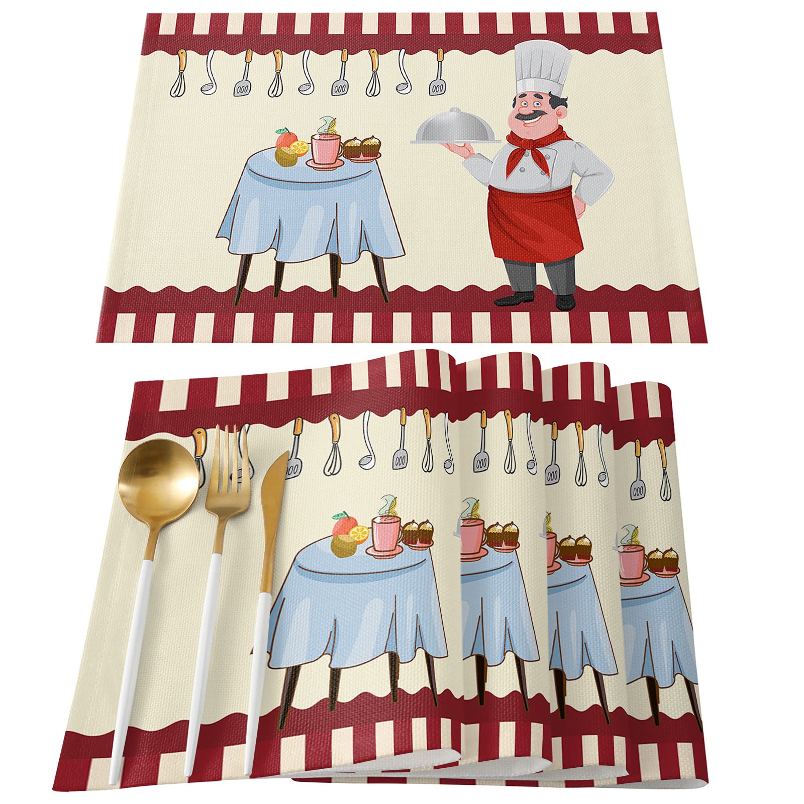 Heat-Resistant Non-Slip Washable Kitchen Placemats Set of 4 - Premium Table Mats for Chefs, Gourmet Dining, Dessert & Cake Presentation - Ideal for Dinner Tables, Outdoor Weddings & Everyday Kitchen Use