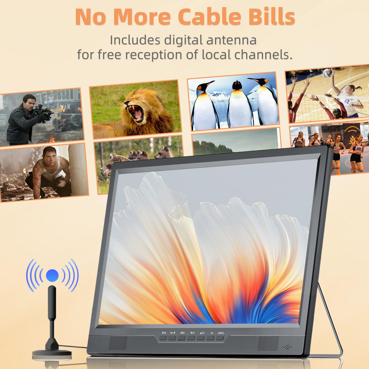 NORTHING 19 Inch Portable LED TV with Antenna - 1080P HD Small Television with HDMI, AV Input & USB Port - Built-in Stand Compact Monitor for Kitchen, Bedroom, RV, Camping (No Button/Coin Battery Required)