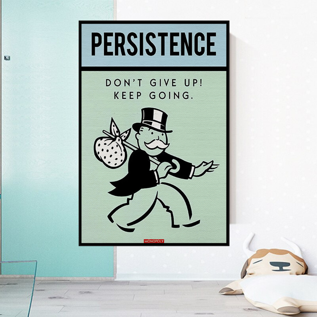 Alec Monopoly 'Persistence Don't Give Up' Playing Card Canvas Wall Art - Perfect for Game Room, Man Cave & Urban Home Decor