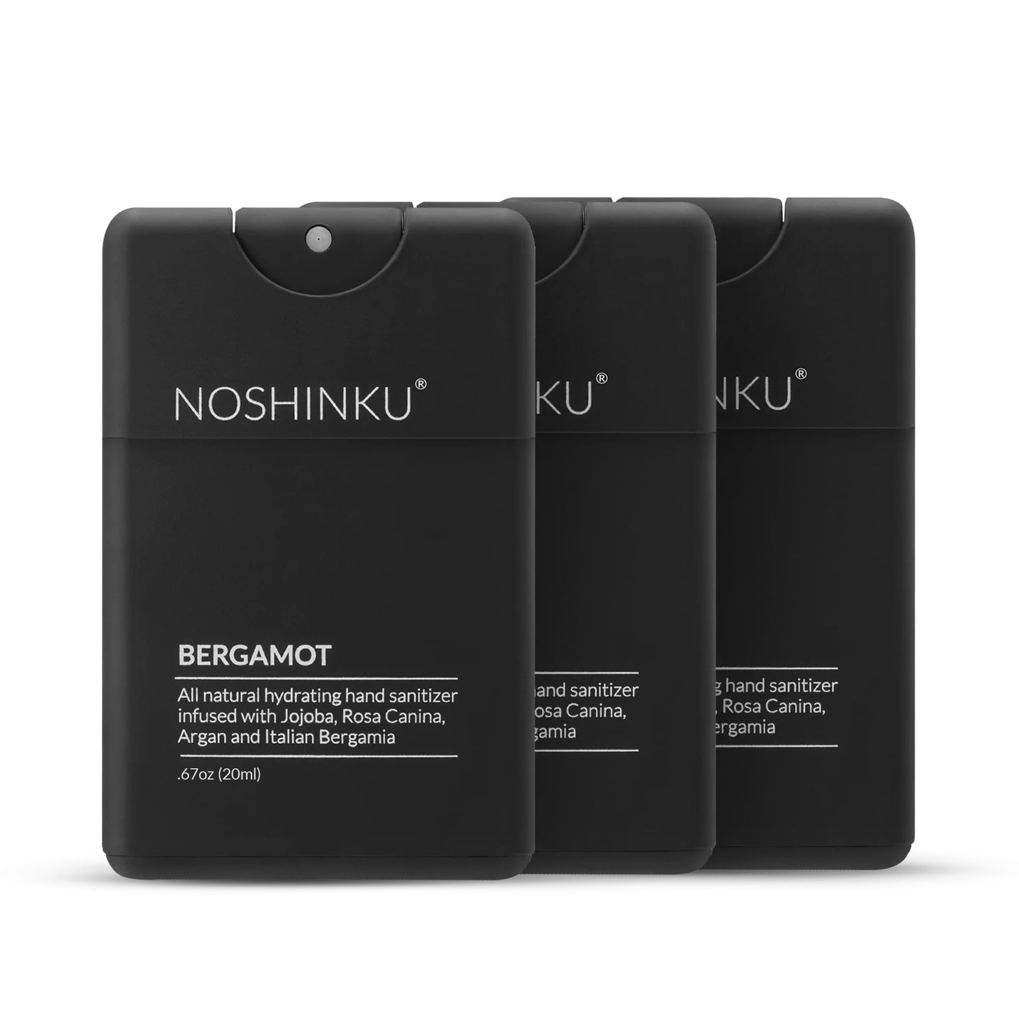 Noshinku Bergamot Refillable Pocket Hand Sanitizer 3-Pack | Organic Alcohol-Based Sanitizing Spray with Moisturizing Botanical Oils | Kills 99.9% of Germs & Bacteria | FDA Approved Travel Size Hand Sanitizer | Perfect for Office, Gym, Travel & Daily Use