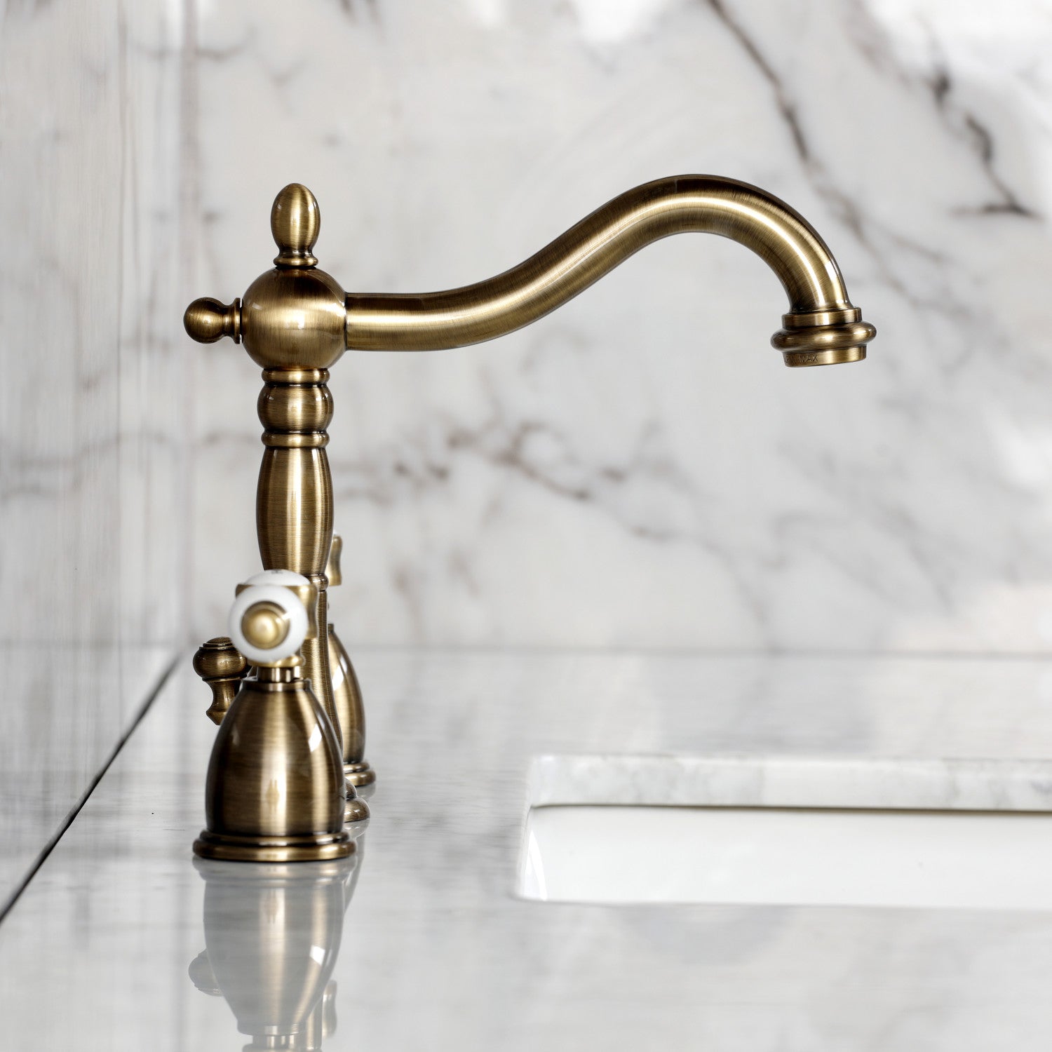 Bel Air KB1973BPL Widespread Bathroom Faucet with Brass Pop Up Drain in Antique Brass Finish - Perfect for Vintage Style Bathroom Renovations and Luxury Home Upgrades