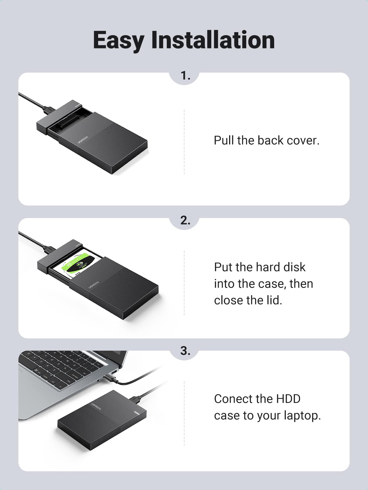 UGREEN USB C to SATA 2.5 Inch External Hard Drive Enclosure - Portable SSD HDD Case for MacBook, Windows PC, PS4 & Data Backup