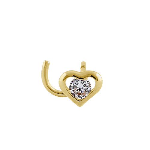 14K Yellow Gold Mini Heart CZ Nose Stud - Dainty & Hypoallergenic Nose Ring for Sensitive Skin | Perfect for Everyday Wear, Special Occasions & Gifts