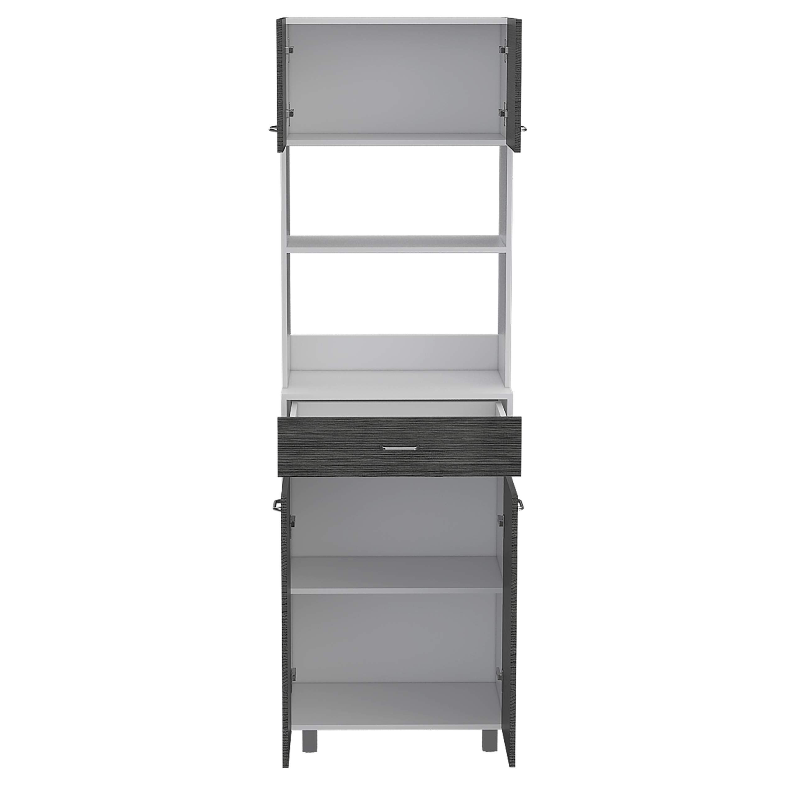 Microwave Cabinet with Drawer - 2 Double Doors & 4 Adjustable Shelves - Smokey Oak/White Finish - Perfect for Kitchen Storage & Organization