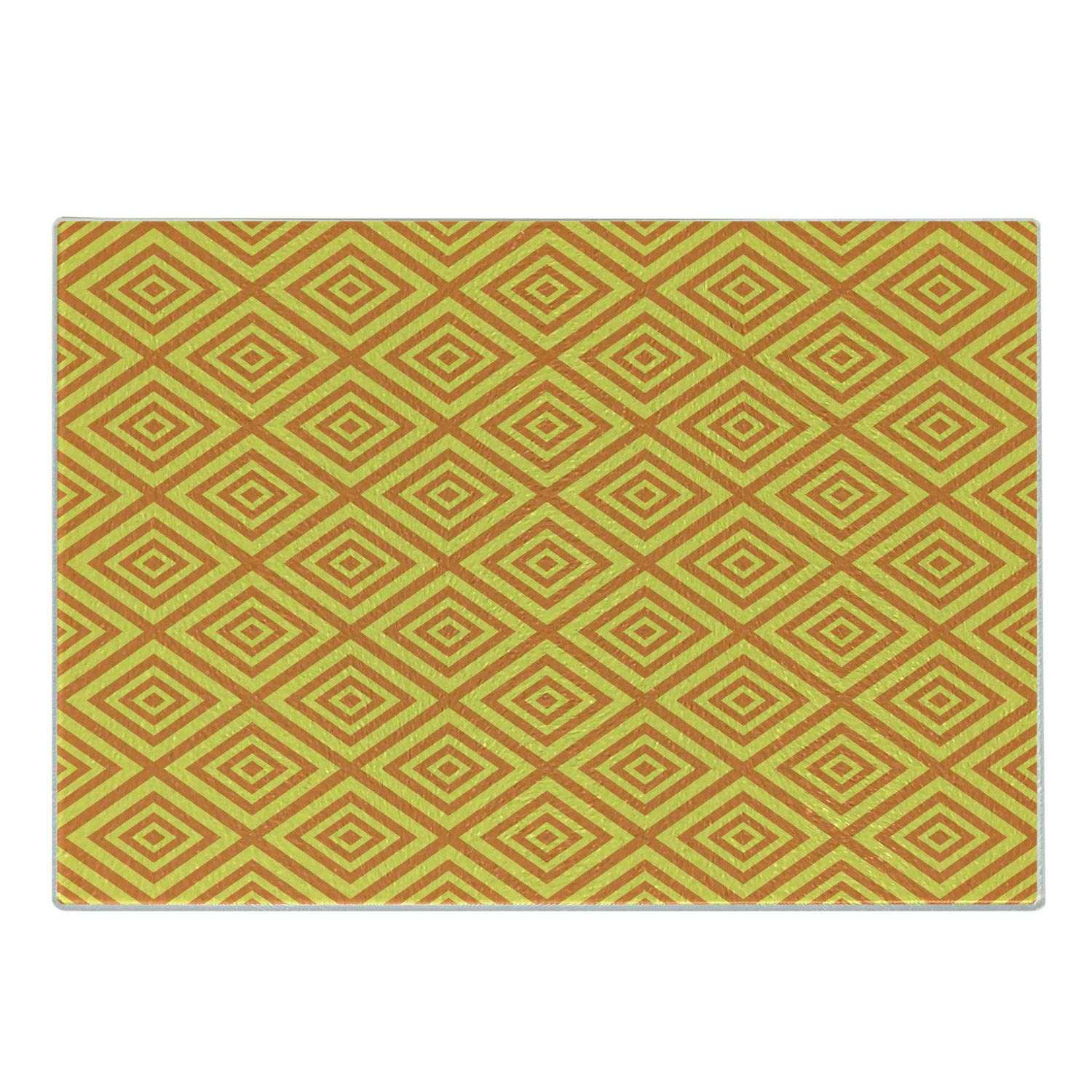 Ambesonne Orange Yellow Glass Cutting Board - Geometric Rhombus Pattern for Kitchen & Serving