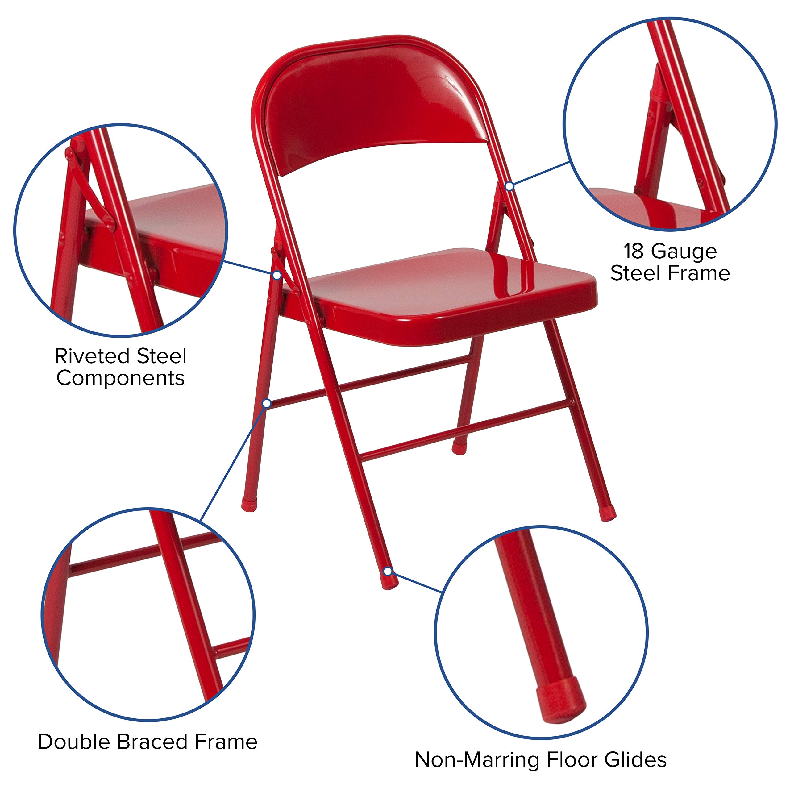 Flash Furniture HERCULES Series Heavy Duty Red Metal Folding Chair - Double Braced for Extra Strength - Perfect for Events, Parties, Outdoor Gatherings & Temporary Seating