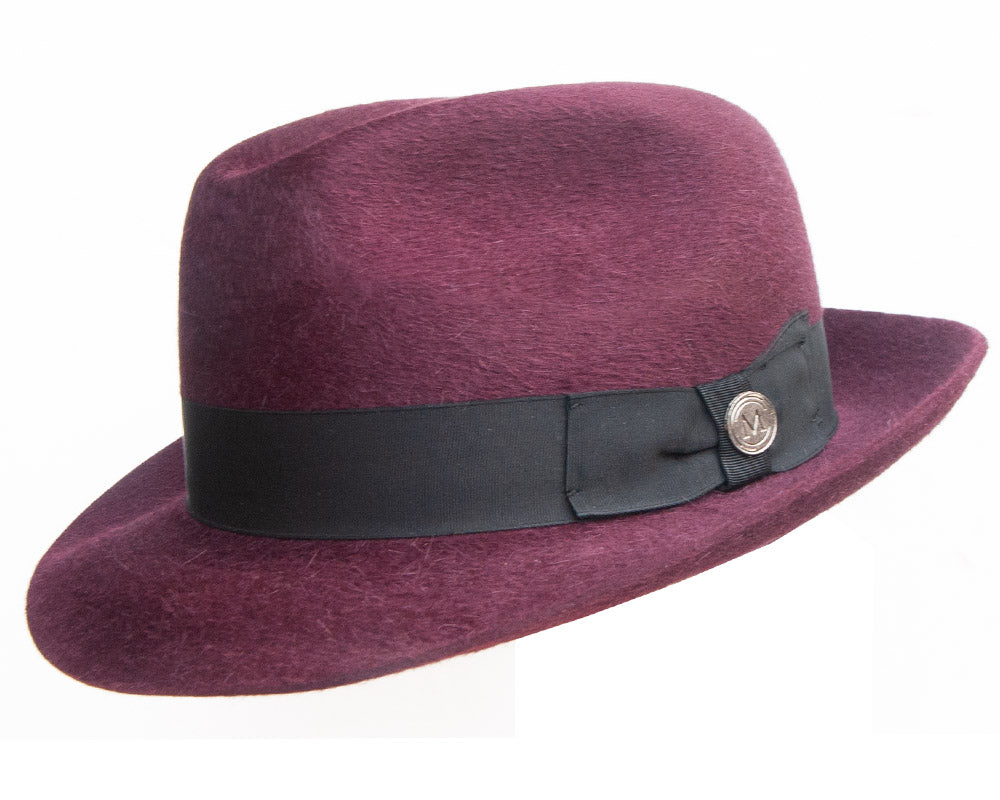Magill 'Humphries' Bordeaux Fur Felt Fedora Hat for Men - Classic Vintage Style Dress Hat for Formal Occasions, Weddings & Outdoor Events