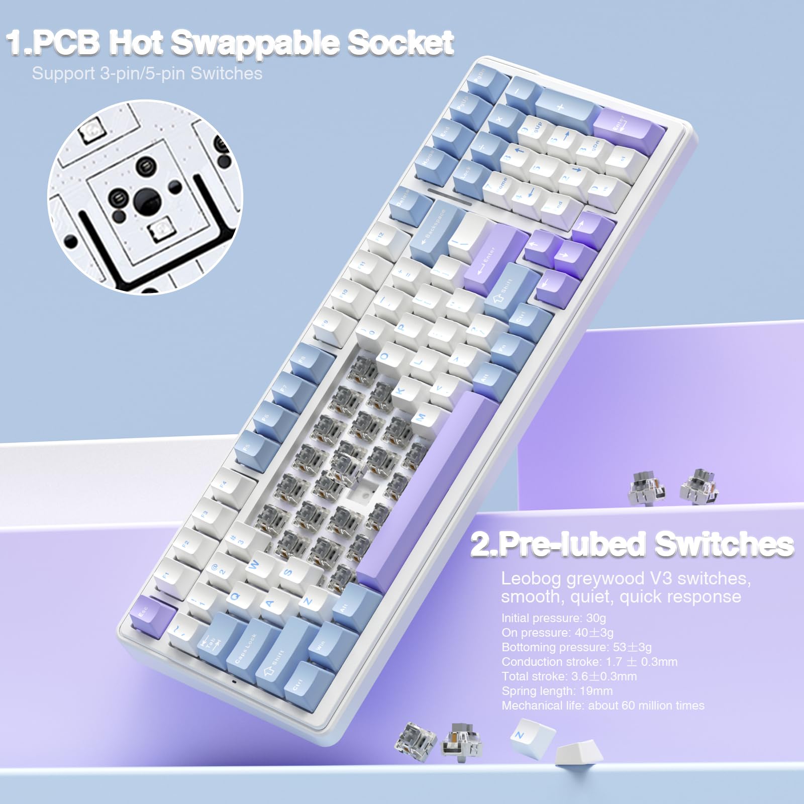 AULA F99 Wireless Mechanical Keyboard - Tri-Mode RGB Gaming for PC/Tablet/Console