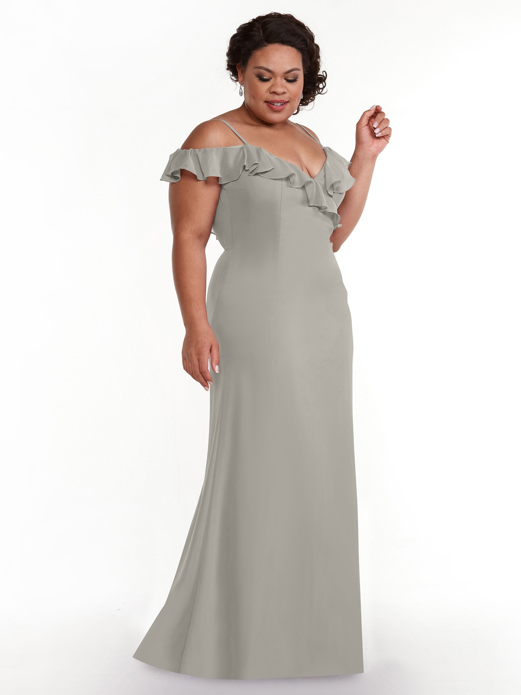 Elegant 80172 Chiffon Off-The-Shoulder A-Line Bridesmaid Dress with Ruffled Neckline - Perfect for Weddings, Formal Events & Special Occasions