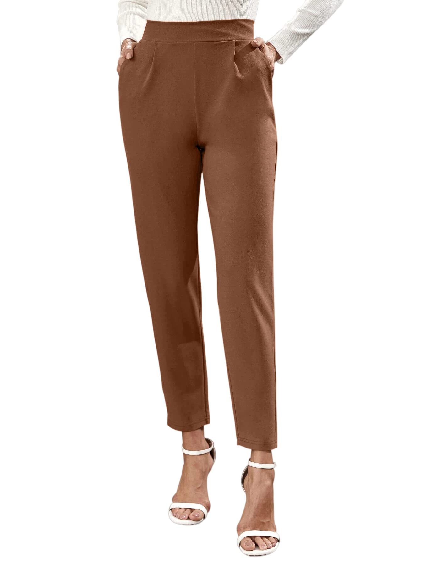 Women's Stretch Pull-On Dress Pants - Elastic Waist Tapered Cropped Office Work Pants for Business Casual & Professional Wear | Perfect for Office, Meetings & Everyday Comfort