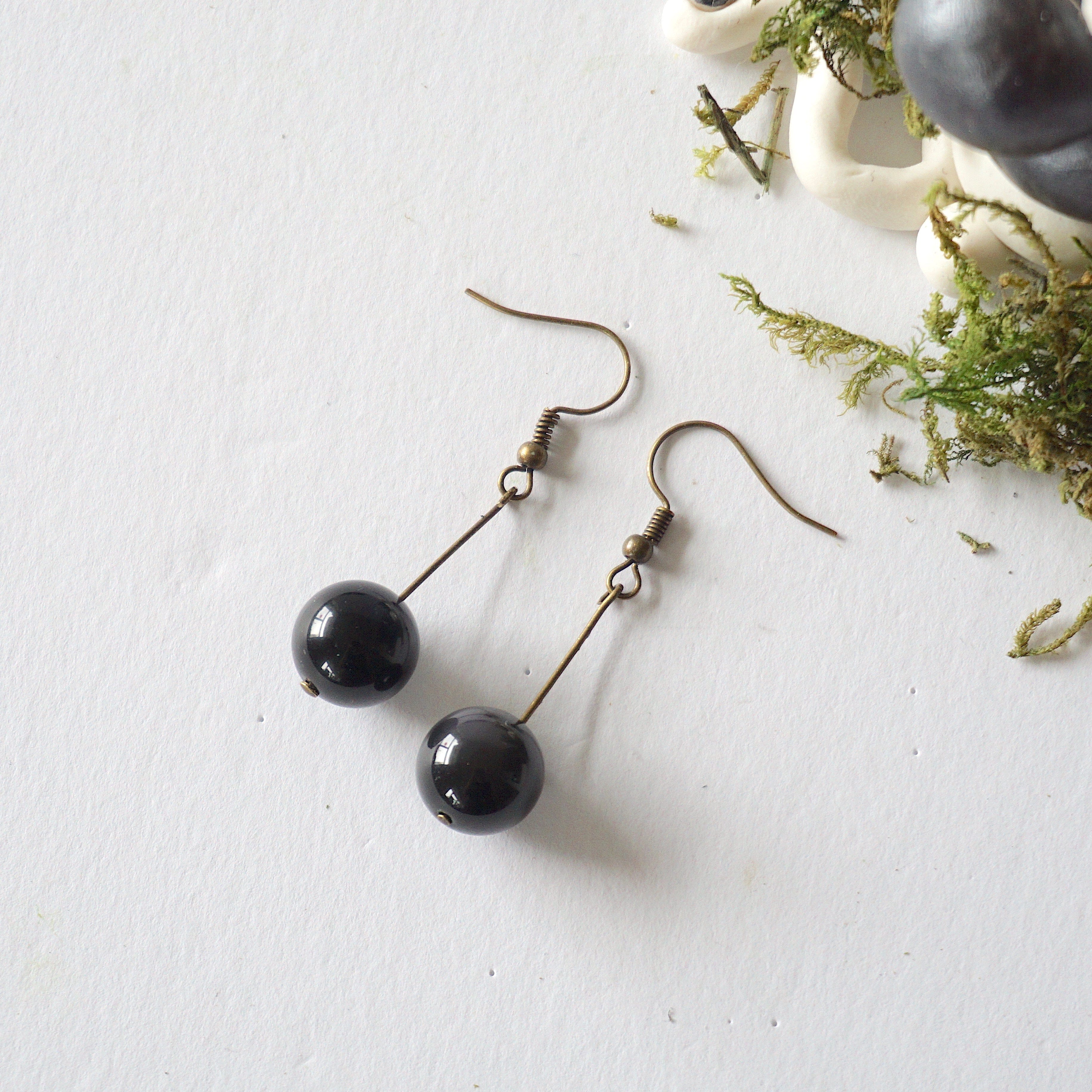 Onyx Bead Drop Earrings in Antique Bronze - Elegant Gothic Jewelry for Women, Perfect for Evening Parties & Special Occasions