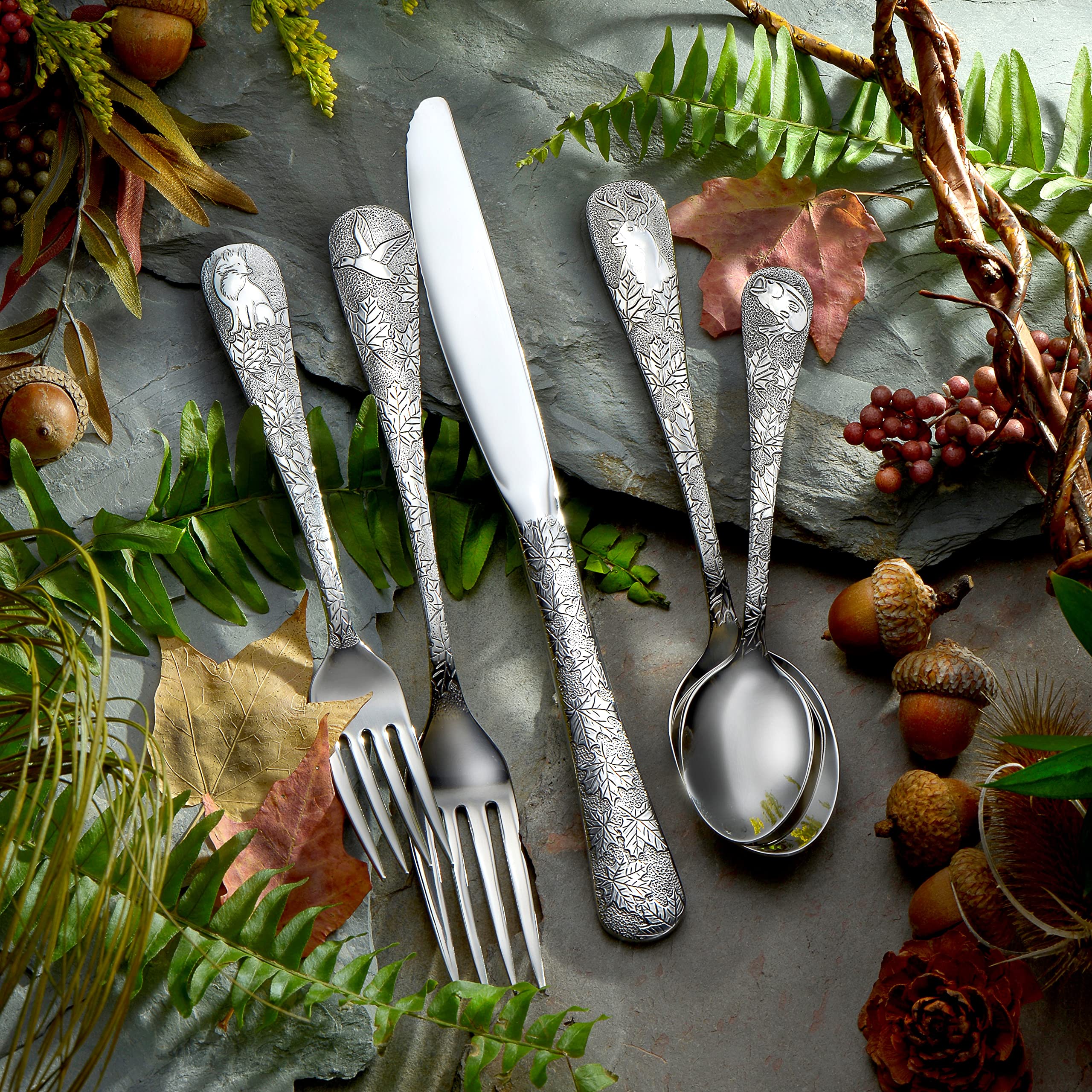 Liberty Tabletop American Outdoors 65-Piece Flatware Set - Service for 12 with Serving Utensils | Premium Stainless Steel Silverware Made in USA | Perfect for Outdoor Dining, Camping & Entertaining