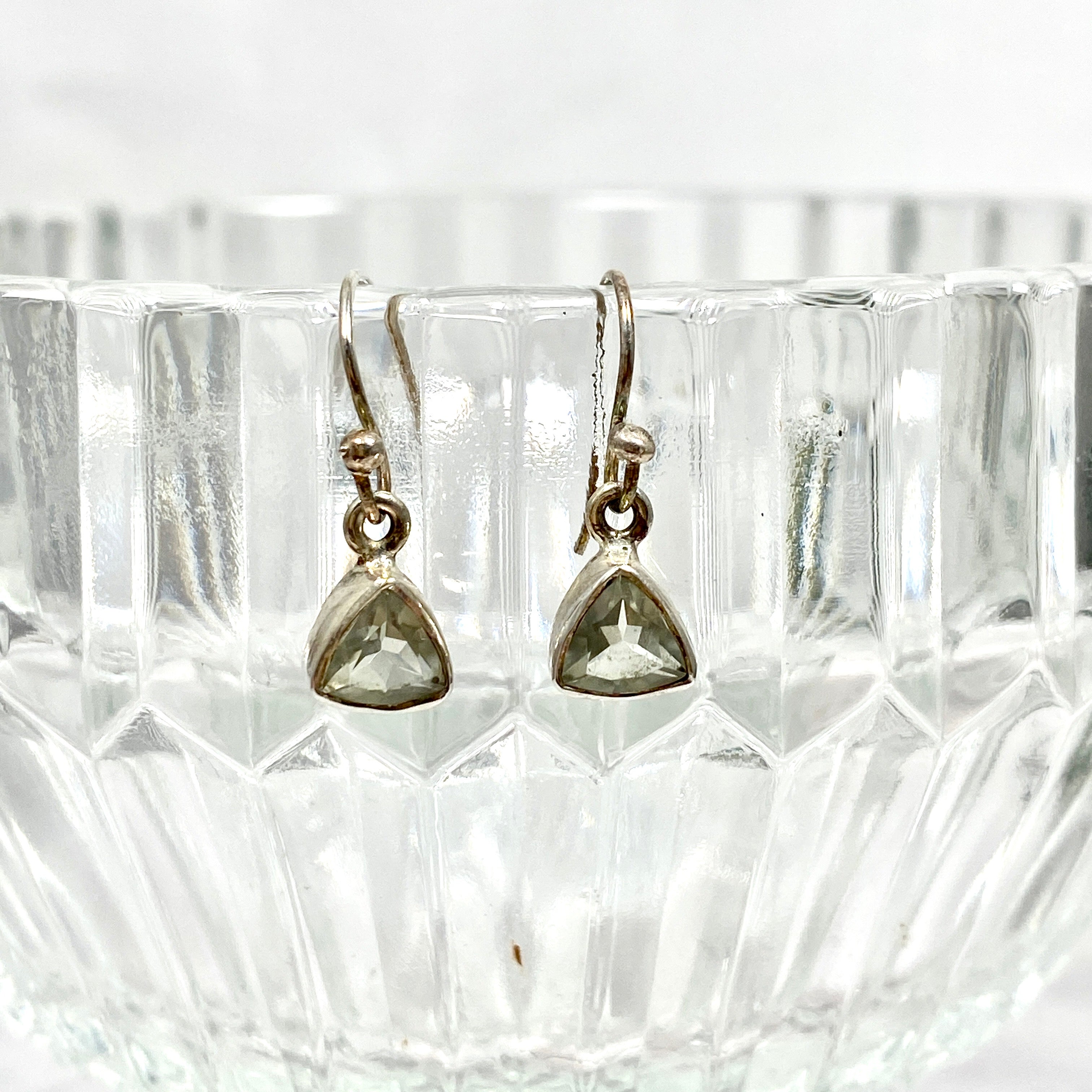 Clear Quartz Petite Triangular Faceted Earrings R2363 CQT - Elegant Dainty Jewelry for Women, Perfect for Everyday Wear, Parties & Gifts