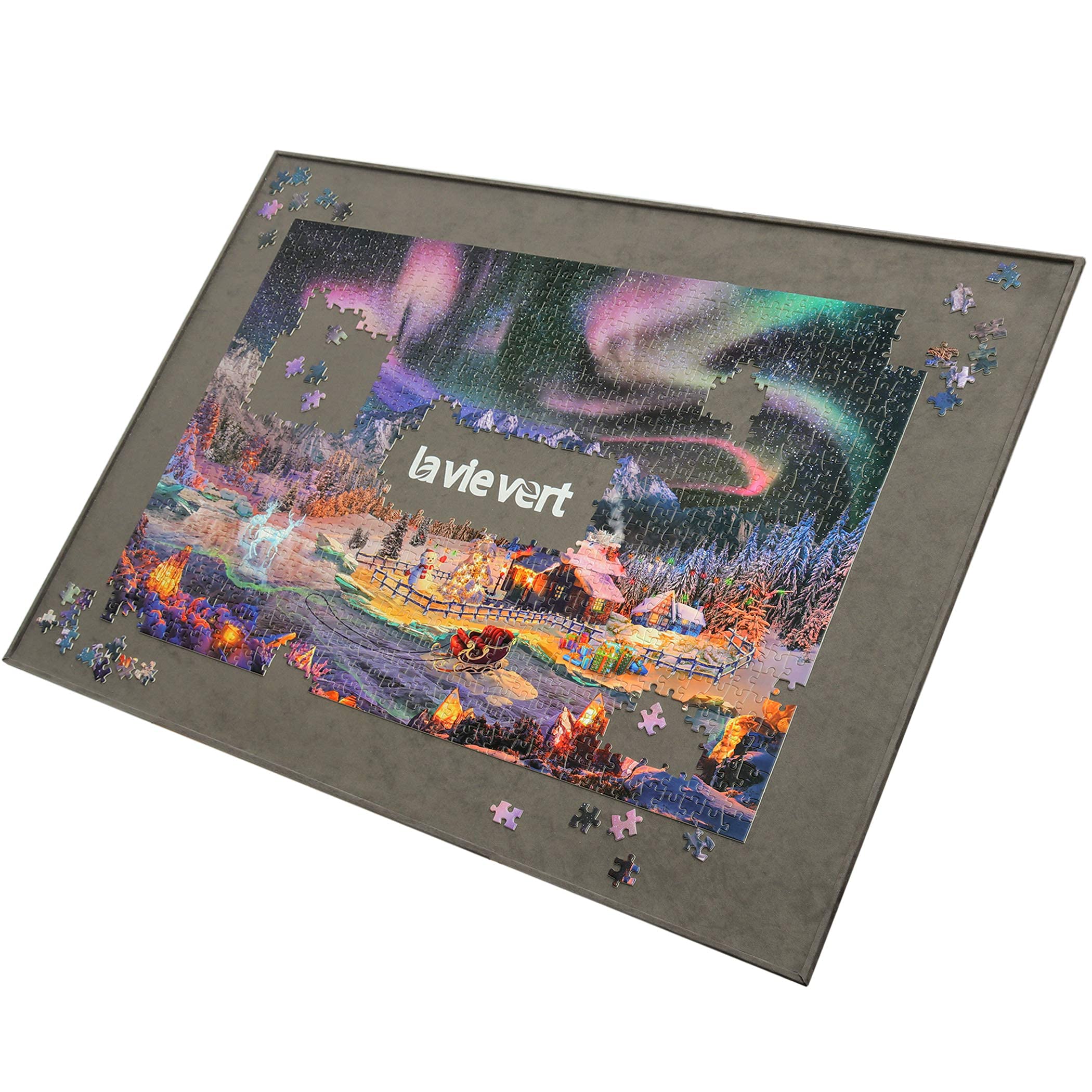Lavievert Wooden Jigsaw Puzzle Board - Portable Puzzle Mat with Non-Slip Surface, Storage Saver for 1500 Piece Puzzles (Gray) | Perfect for Family Game Nights, Travel & Home Organization