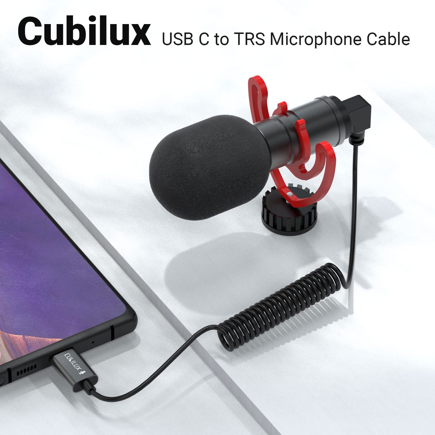 Cubilux USB C to 3.5mm Microphone Cable - Compatible with Rode VideoMic Go/Pro+/Micro & Other Shotgun Mics - High-Quality Audio Connection for Vlogging, Podcasting & Streaming