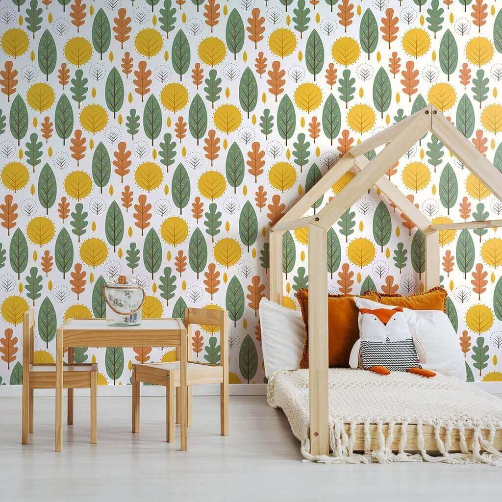 White and Green Forest Baby Peel and Stick Removable Wallpaper 8496 - Self-Adhesive Nursery Wall Decor for Kids Room, Bedroom & Playroom