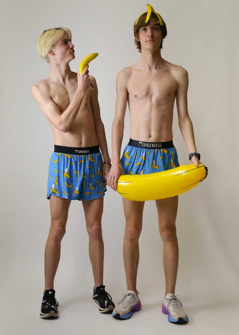 **Men's Blue Bananas 4 Half Split Running Shorts – Lightweight & Breathable for Gym, Jogging & Outdoor Sports**