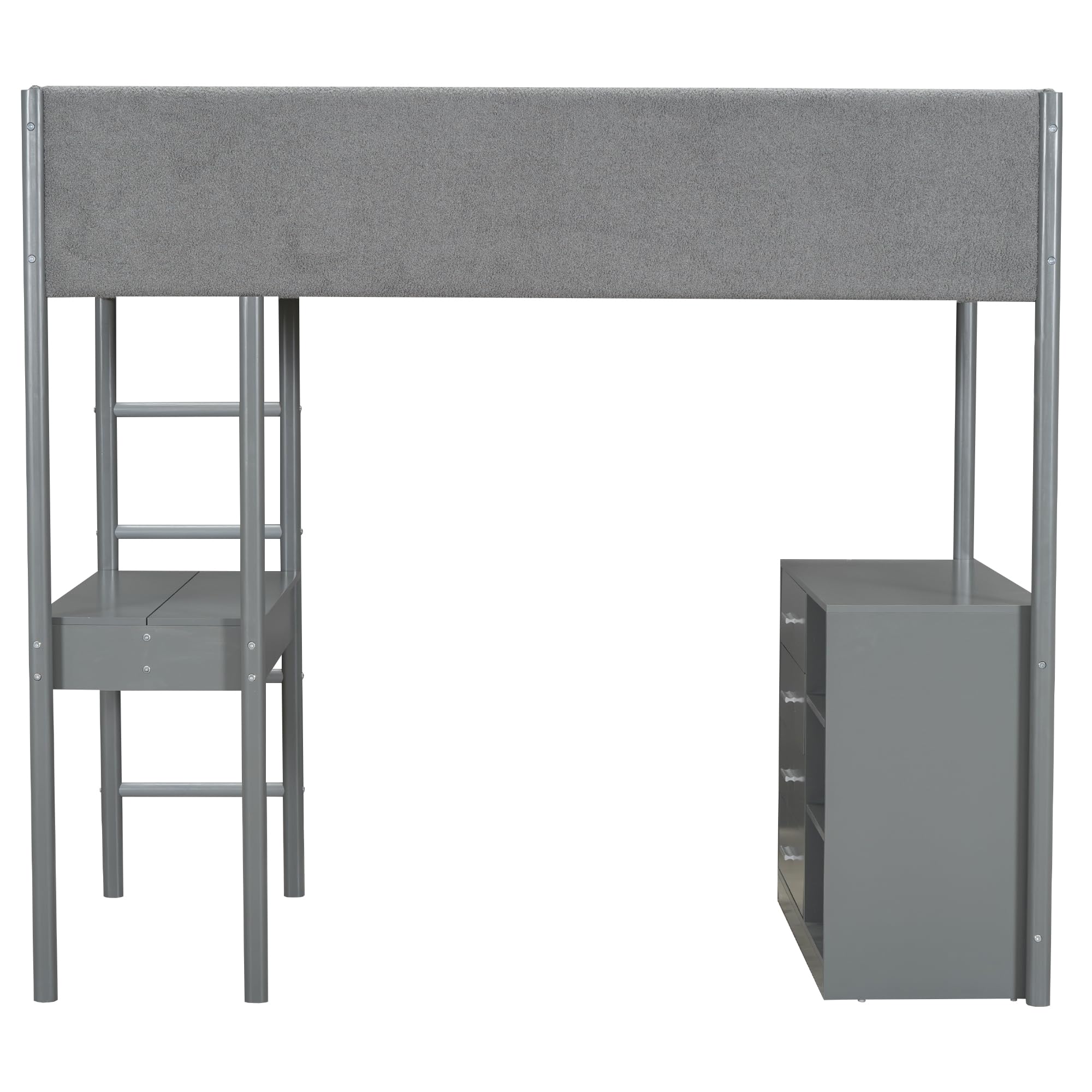 Twin Size Wood Loft Bed Frame with Storage Shelf, 4 Drawers & Built-in Desk - Space Saving Loft Bed for Kids, Teens Boys & Girls - Perfect for Small Bedrooms, Dorms & Studio Apartments (Gray)