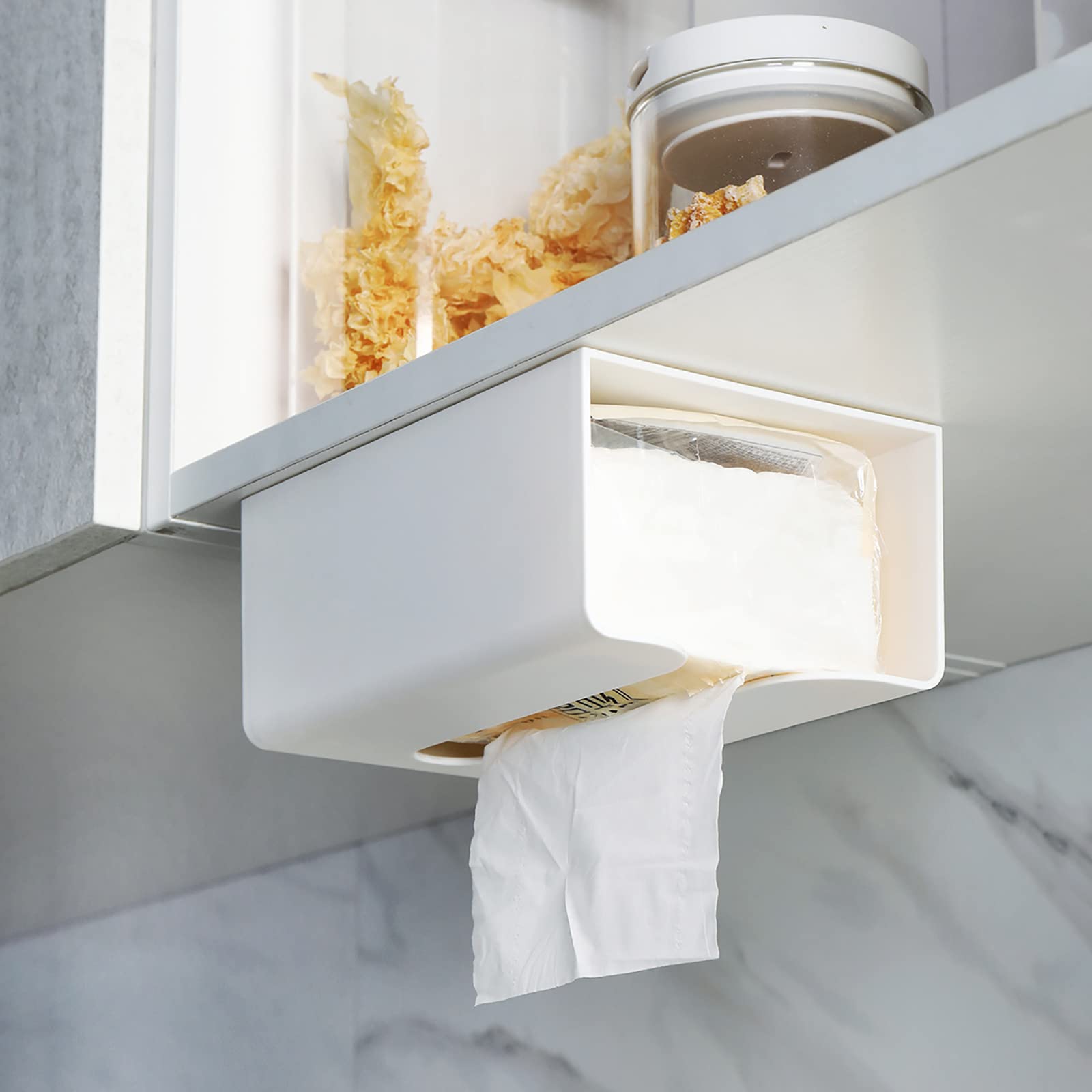 Wall Mounted Paper Towel Dispenser & Toilet Paper Holder - Under Cabinet Storage Organizer for Kitchen, Bathroom, Office - White (Perfect for Space-Saving & Organized Home/Workplace)