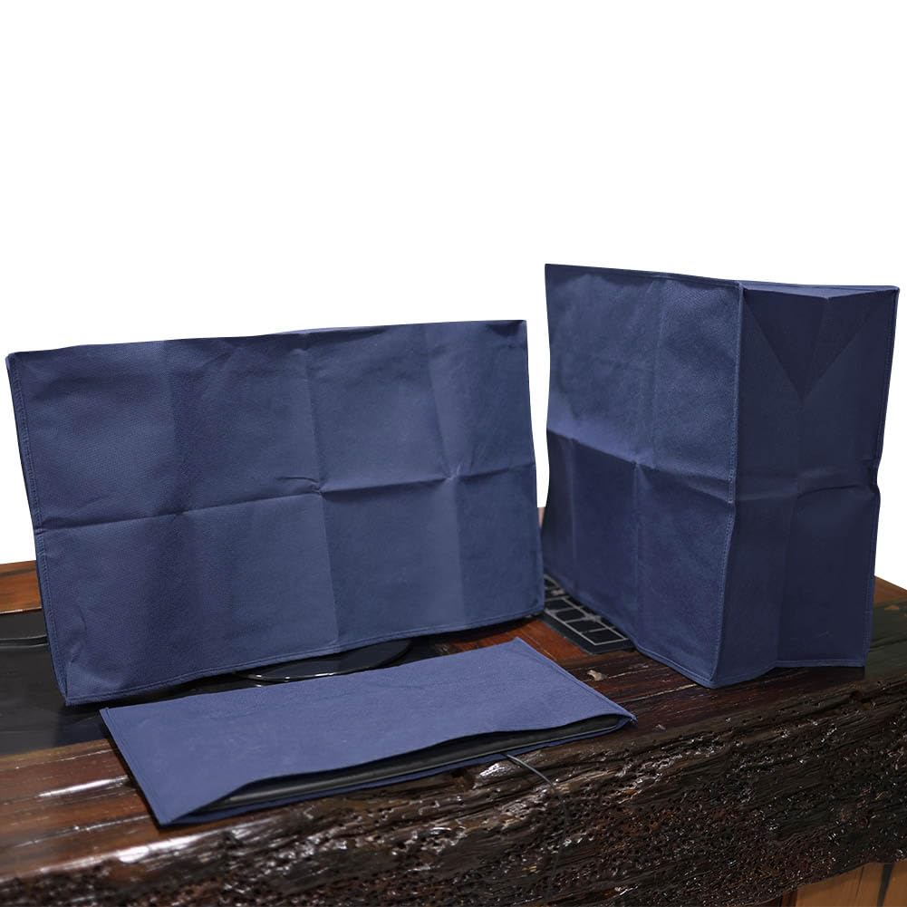 3Pcs Computer Dust Cover Set - Monitor, Keyboard & PC Tower Protector (27 Inch, Blue) | Waterproof & Anti-Dust Desktop Covers for Home & Office Use | Perfect for Daily Protection & Workspace Organization