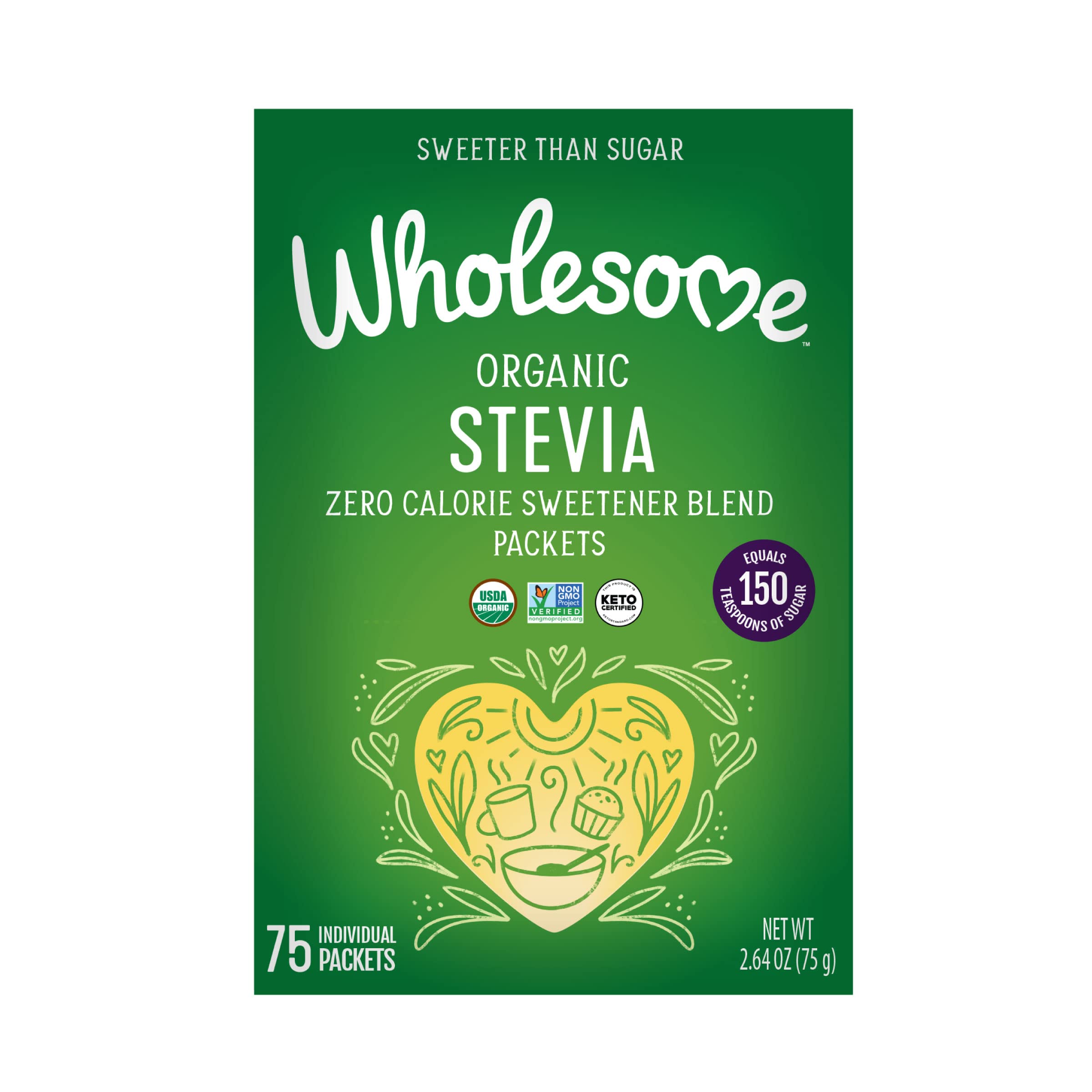 Organic Stevia Sweetener - Zero Calorie, Non-GMO, Keto-Friendly Natural Sugar Substitute (75 Count) - Perfect for Coffee, Tea, Baking & Healthy Lifestyle