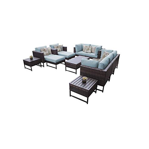 TK Classics Amalfi 12-Piece Brown Wicker Patio Furniture Set with Spa Cushions - Outdoor Dining & Lounge Set for Garden, Poolside, and Backyard Relaxation